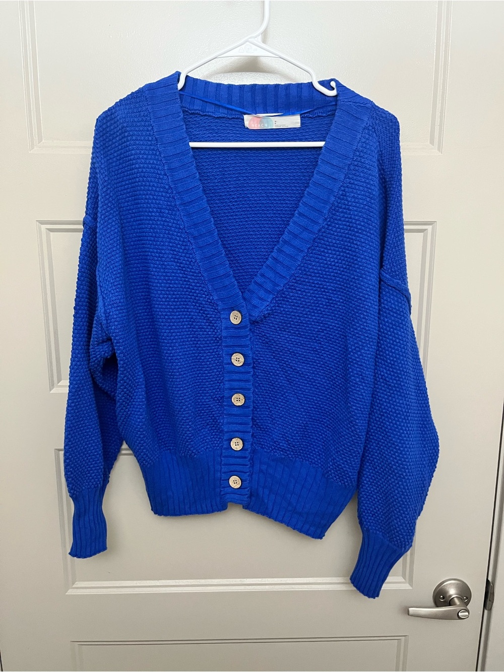 Free People Cobalt Blue Button-Up Knit Cardigan